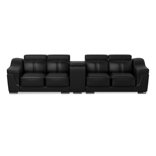 Lyla Half Leather Cowhide 4 Seater Sofa with Console