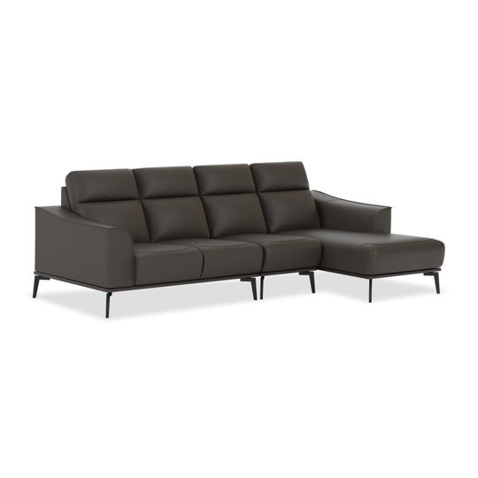 Gianna Half Leather Cowhide 3 Seater With Chaise Sofa
